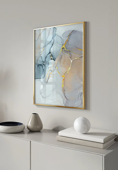 Poster Watercolor Pastel Real Gold + Gold Metallic Frame 50x70cm